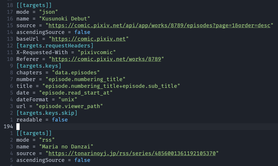 Snippet of configuration for parsing Comic Pixiv.